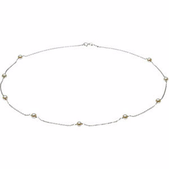 CH188:137786:P 14kt White Pearl Station 7" Necklace