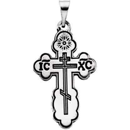 R16114:137488:P Sterling Silver Orthodox Cross Pendant with Black Inlay without Packaging