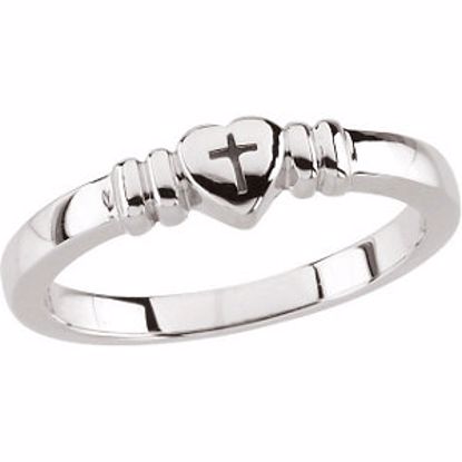 R7027:144256:P Sterling Silver Heart with Cross Chastity Ring Size 8