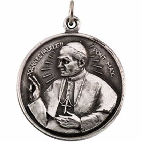 R16329:304671:P Sterling Silver 20.5 Round Pope John Paul II 18" Necklace