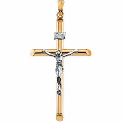 R4035:63148:P 14kt Yellow & White 37x23mm Hollow Crucifix Pendant