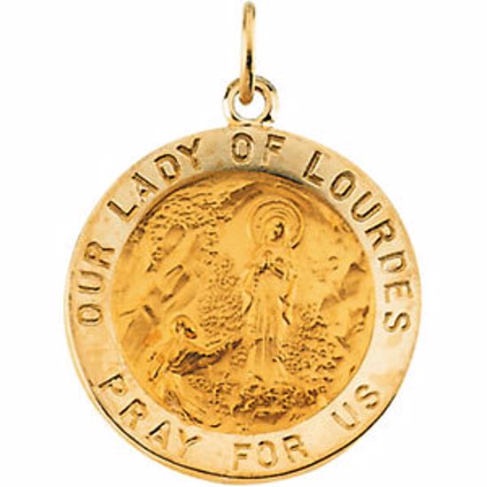 R5049:63257:P 14kt Yellow 18.25mm Round Our Lady of Lourdes Medal