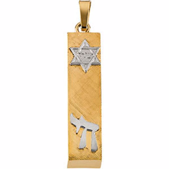 R16385:67319:P 14kt Yellow & White 28x6mm Mezuzah Pendant