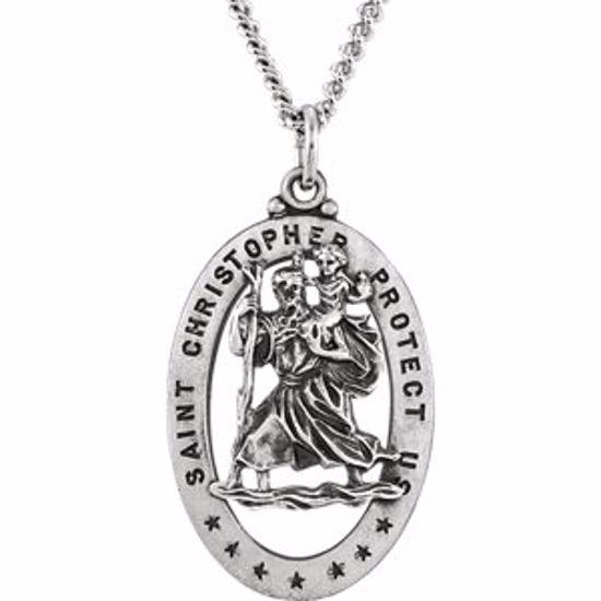 R5033:104212:P Sterling Silver 29x20mm Oval St. Christopher Medal 24" Necklace