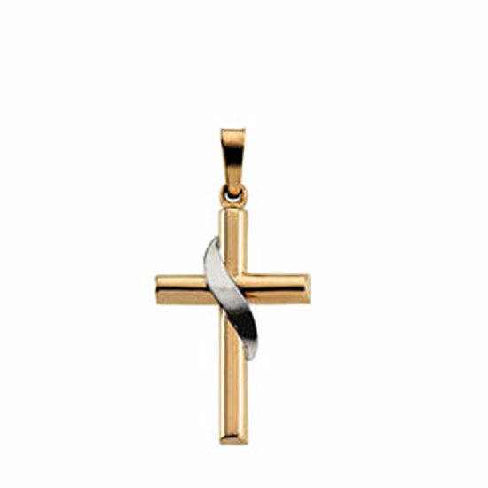 R16005:129446:P 14kt Yellow & White 20.5x14mm Cross Pendant