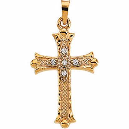 R16007:129454:P 14kt Yellow .05 CTW Diamond Hollow Cross Pendant