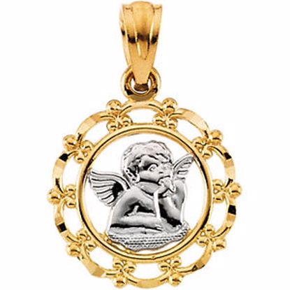 R41406:294526:P 14kt Yellow/White 15.25x12.75mm Cherub in Frame Pendant