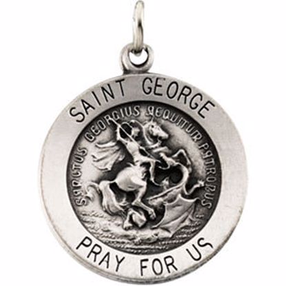 R16334:304426:P Sterling Silver 18.25mm Round St. George Medal 18" Necklace