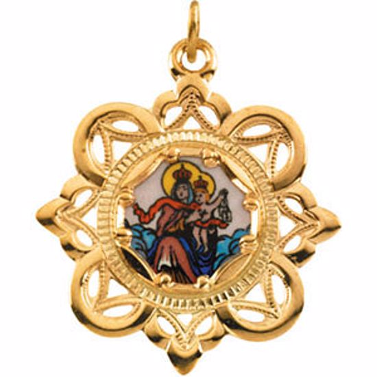 R41456:304691:P 10kt Yellow 25.75x25.75mm Lady of Mount Carmel Framed Enamel Pendant