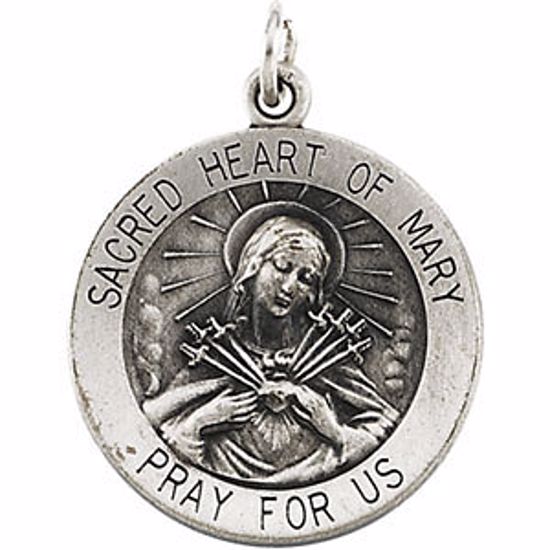 R16363:304700:P Sterling Silver 18.5mm Round Sacred Heart of Mary 18" Necklace