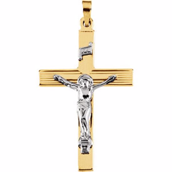 R4041:63159:P 14kt Yellow & White 32x21mm Crucifix Pendant