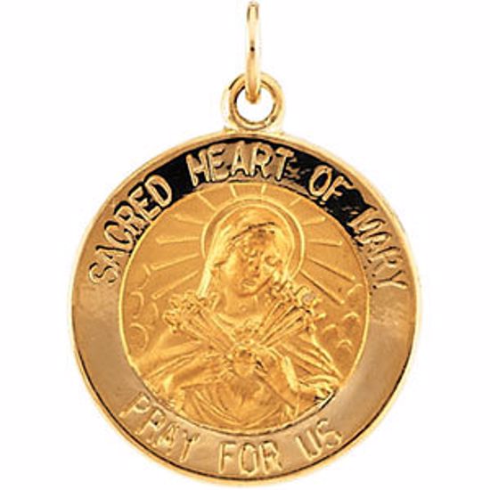 R16363:103819:P 14kt Yellow 15mm Sacred Heart of Mary Medal