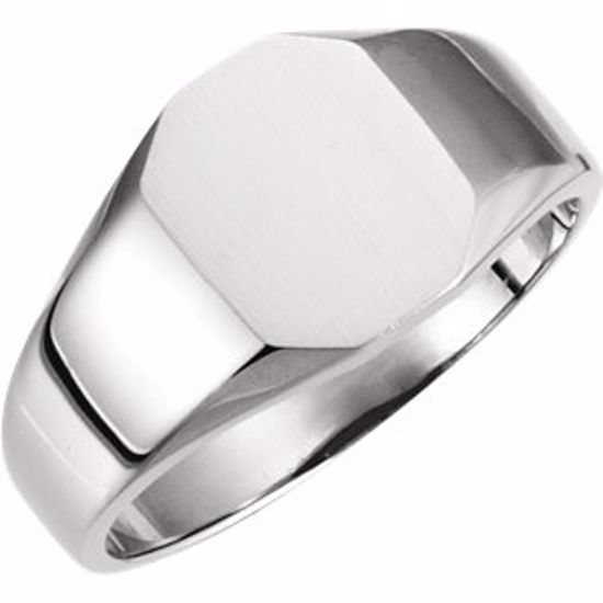 5760:123739:P 14kt White 9x7mm Octagon Signet Ring