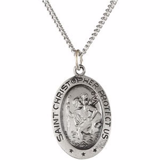 R5023:104208:P Sterling Silver 19x14mm Oval St. Christopher 24" Necklace