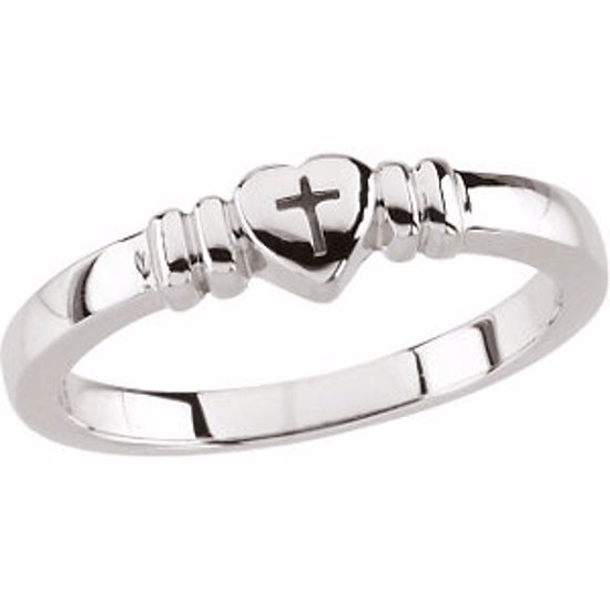 R7027:144253:P Sterling Silver Heart with Cross Chastity Ring Size 4