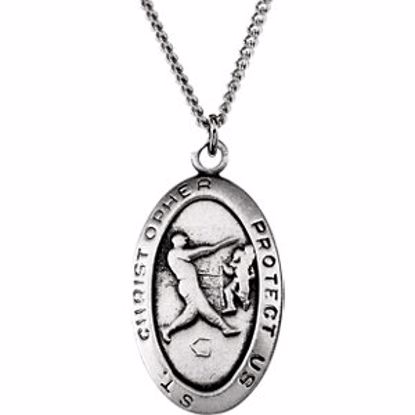 R16915:130082:P Sterling Silver 24.5x15.5mm St. Christopher Baseball 24" Necklace