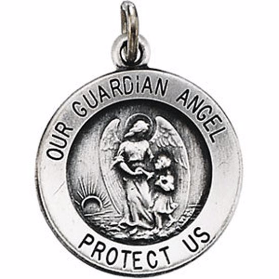 R5043:129647:P Sterling Silver 15mm Guardian Angel Medal