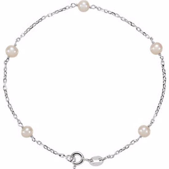 CH353:222881:P Sterling Silver 4-4.5mm Freshwater Cultured Pearl Station 7" Bracelet