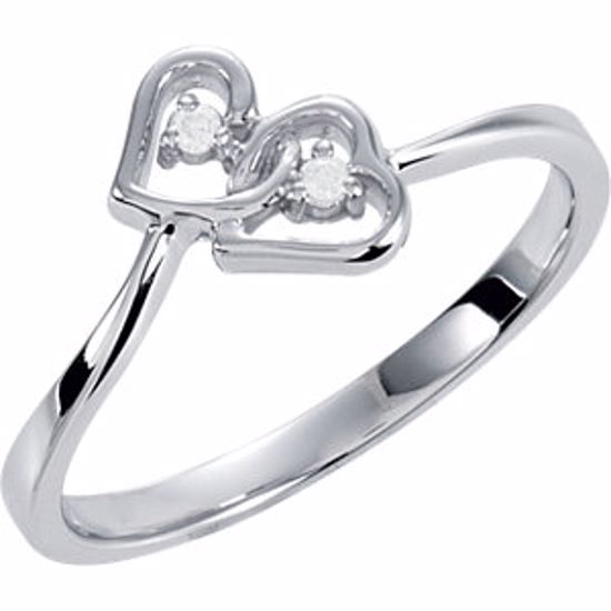 60364:251555:P 14kt White .02 CTW Diamond Double Heart Ring