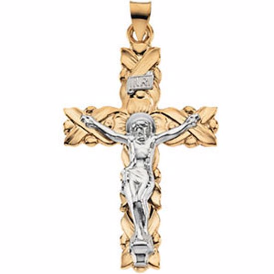 R41172:252416:P 14kt Yellow & White 41.5x28.5mm Crucifix Pendant