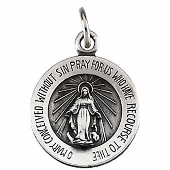 R5019:305261:P Sterling Silver 12mm Miraculous Medal with 18" Curb Chain