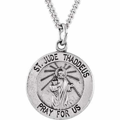 R5018:304397:P Sterling Silver 14.75 Round St. Jude Thaddeus Medal 18" Necklace