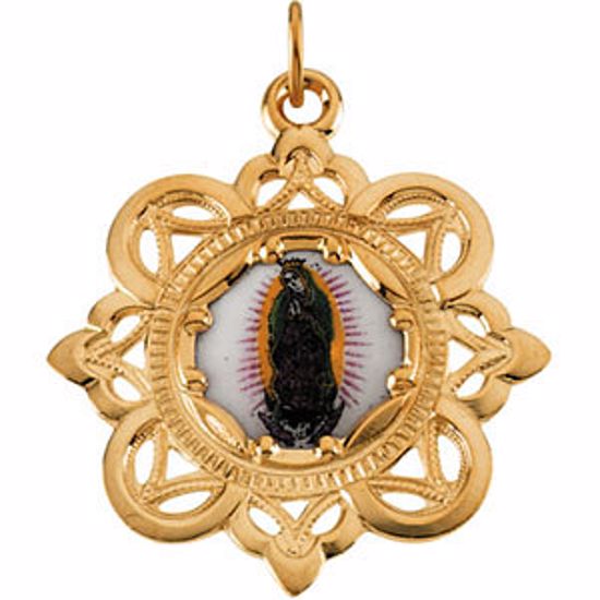 R41464:304688:P 10kt Yellow 25.75x25.75mm Our Lady of Guadulupe Framed Enamel Pendant