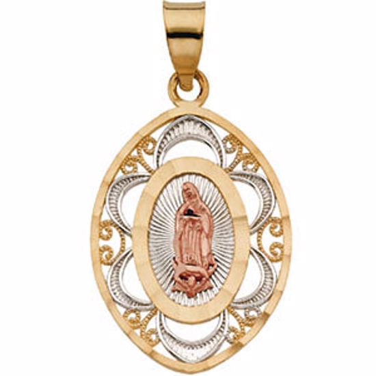 R41546:305579:P 14kt Yellow, White & Rose 22x16.75 Oval Lady of Guadalupe Marquise Pendant