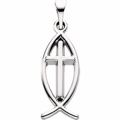 R5063:63478:P 14kt White 17x8mm Fish Pendant with Cross