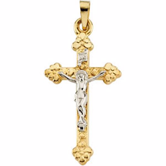 R4043:63162:P 14kt Yellow & White 28x17mm Hollow Crucifix Pendant