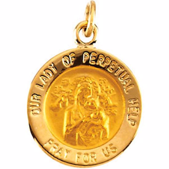 R5050:103824:P 14kt Yellow 12mm Round Our Lady of Perpetual Help Medal