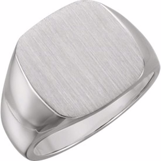 9601:123809:P 14kt White 16mm Men's Signet Ring with Brush Top Finish