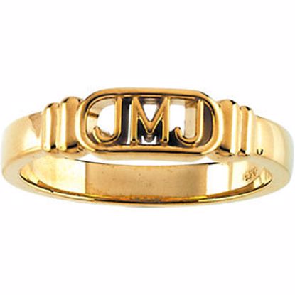 R16643:166690:P 10kt Yellow Jesus, Mary and Joseph Ring Size 4 