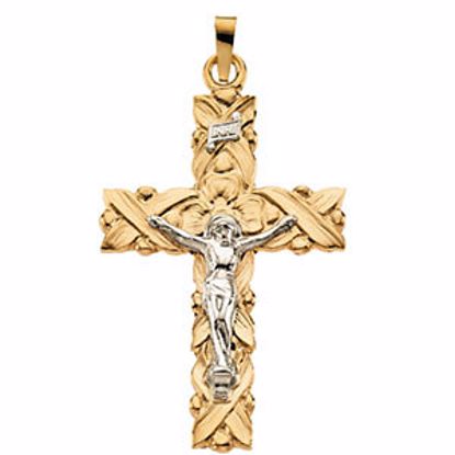 R41172:252423:P 14kt Yellow & White 34.5x23.5mm Crucifix Pendant