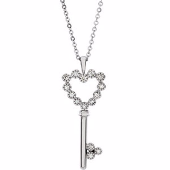 63537:291915:P 14kt White 1/10 CTW Diamond Heart Key Necklace