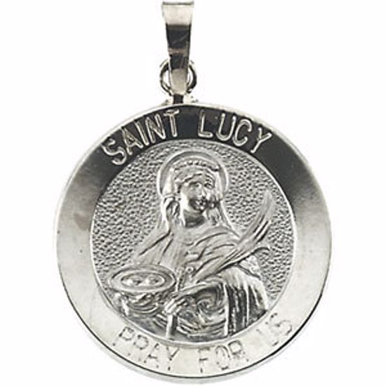 R16367:304412:P 14kt White 18.25mm Round St. Lucy Medal