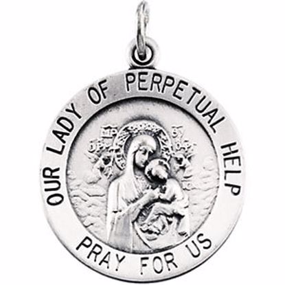 R5050:304676:P Sterling Silver 18.25mm Round Our Lady of Perpetual Help 18" Necklace