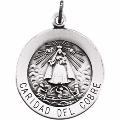 R16340:304440:P Sterling Silver 18.25mm Round Caridad del Cobre Medal with 18" Chain