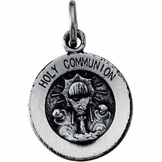 R16342:304656:P Sterling Silver 11.5mm Round Holy Communion Medal with 18" Chain