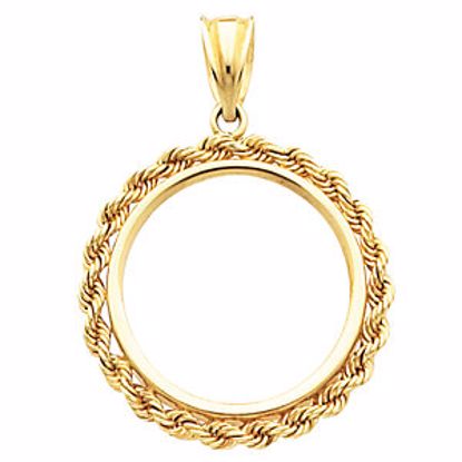 CF15R:10362:P 14kt Yellow 27x2mm Tab Back Solid Rope Coin Frame Pendant for U.S. $10.00 or 1/2 Ounce Chinese Panda