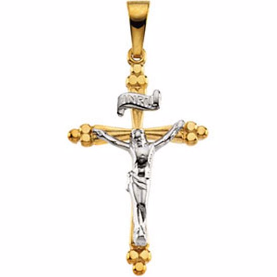 R16242:103708:P 14kt Yellow & White 24.25x16.25mm Crucifix Pendant