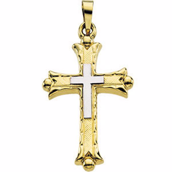 R16004:129384:P 14kt Yellow & White 25.5mmx18mm Hollow Cross Pendant