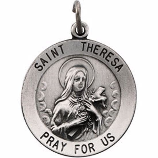 R5046:129638:P Sterling Silver 22mm Round St.Theresa 24" Necklace