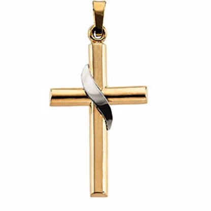 R16005:129447:P 14kt Yellow & White 25x16mm Cross Pendant