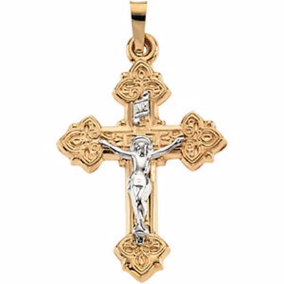 R4057:130754:P 14kt Yellow & White 27.5x20.5mm Hollow Crucifix Pendant