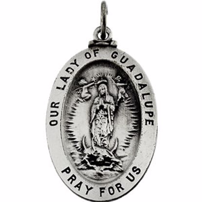 R16347:304434:P Sterling Silver 18.5x13.5mm Oval Our Lady of Guadalupe Medal