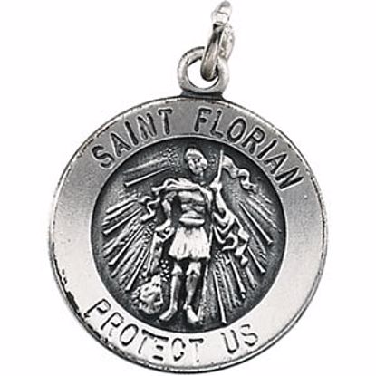 R5053:304516:P Sterling Silver 14.75mm Round St. Florian Medal