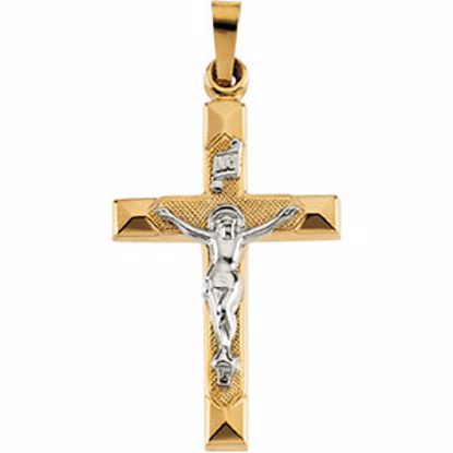 R4036:63150:P 14kt Yellow & White 25x17mm Hollow Crucifix Pendant