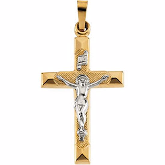 R4036:63150:P 14kt Yellow & White 25x17mm Hollow Crucifix Pendant