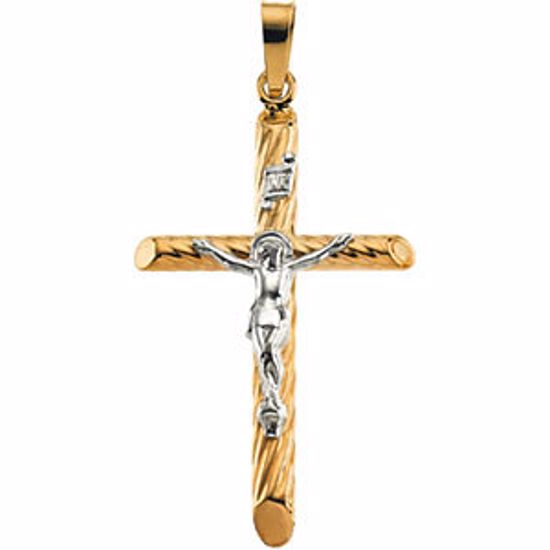 R16143:103714:P 14kt Yellow & White 28x18mm Hollow Crucifix Pendant